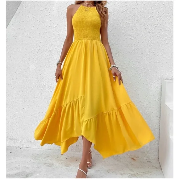 Boho Ruffle Hem Cami Solid Maxi Dress - Picture 10 of 13